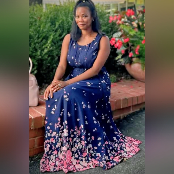 R&K Dresses & Skirts - Elegant Navy Blue Floral Maxi Dress